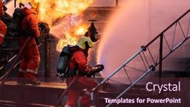  Presentation with fire explosion - PPT theme featuring firefighter-team-using-water-fog background and a tawny brown colored foreground