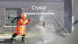  Presentation with firefighter - Presentation theme with firefighter training with water cut background and a gray colored foreground