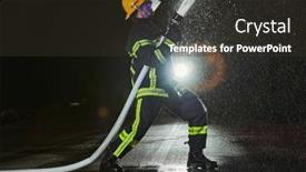  Presentation with water rescue - Theme with firefighter-using-a-water-hose background and a tawny brown colored foreground