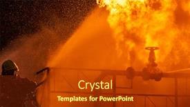  Presentation with fire explosion - Beautiful PPT theme featuring firefighter-using-water-fog-type backdrop and a crimson colored foreground