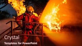  Presentation with fire explosion - PPT theme having firefighter-using-water-fog-type background and a wine colored foreground