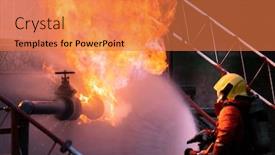  Presentation with fire explosion - Presentation theme having firefighter-using-water-fog-type background and a coral colored foreground
