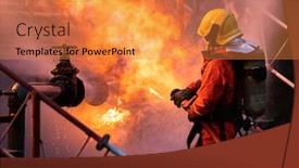  Presentation with fire explosion - PPT layouts having firefighter-using-water-fog-type background and a gold colored foreground