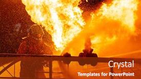  Presentation with fire explosion - Amazing slide set having firefighter-using-water-fog-type backdrop and a crimson colored foreground