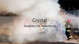  Presentation with fire insurance - Cool new PPT theme with firefighters fighting a fire backdrop and a soft green colored foreground