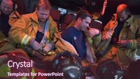  Presentation with emergency situation - Theme consisting of firefighters preparing for an emergency background and a tawny brown colored foreground