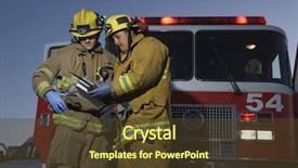  Presentation with fire truck - Cool new theme with firefighters reading document with fire backdrop and a tawny brown colored foreground