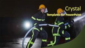  Presentation with water rescue - Presentation theme with firefighters-using-a-water-hose background and a wine colored foreground