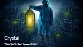  Presentation with second coming - Presentation design having firefly - man in raincoat at night background and a navy blue colored foreground