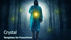  Presentation with firefly - Beautiful presentation design featuring firefly - man in raincoat coming backdrop and a ocean colored foreground