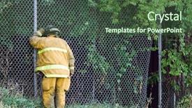  Presentation with chain link fence - Presentation enhanced with fireman at fence background and a ocean colored foreground