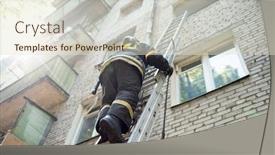  Presentation with stairs - Colorful PPT layouts enhanced with fireman climbs stairs up in burning brick house backdrop and a lemonade colored foreground