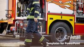  Presentation with fire truck - Theme with fireman-in-uniform-in-front background and a tawny brown colored foreground