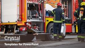  Presentation with fire truck - Slide deck consisting of fireman-in-uniform-in-front background and a tawny brown colored foreground