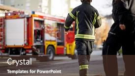  Presentation with fire truck - Beautiful theme featuring fireman-in-uniform-in-front backdrop and a tawny brown colored foreground