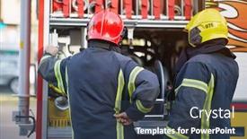  Presentation with fire truck - Amazing slides having fireman-in-uniform-in-front backdrop and a tawny brown colored foreground