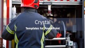  Presentation with fire truck - Theme consisting of fireman-in-uniform-in-front background and a ocean colored foreground