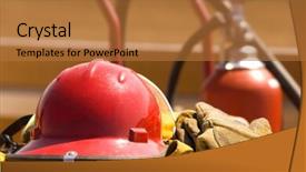  Presentation with gear - Slide set featuring fireman safety gear background and a  colored foreground