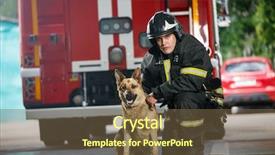  Presentation with fire service - Colorful theme enhanced with fireman squatting next to service backdrop and a tawny brown colored foreground