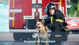  Presentation with fire service - Cool new PPT theme with fireman squatting next to service backdrop and a ocean colored foreground