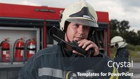  Presentation with walkie talkie - Presentation consisting of fireman-using-walkie-talkie background and a dark gray colored foreground