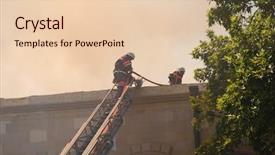  Presentation with firefighter - Presentation theme featuring firefighter ladder - firemen at the roof background and a lemonade colored foreground