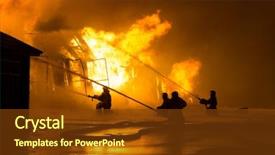  Presentation with fire alarm - Theme having firemen at work on fire background and a tawny brown colored foreground
