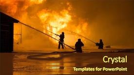  Presentation with fire alarm - PPT theme enhanced with firemen at work on fire background and a tawny brown colored foreground