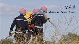  Presentation with bush fire - PPT theme featuring firemen team putting out bush background and a light blue colored foreground