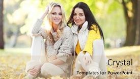  Presentation with friends - Amazing slide deck having firend - happy female friends sitting backdrop and a  colored foreground