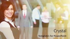  Presentation with team - Cool new presentation theme with beautiful young girl in black standing with red shopping bags in front of brown background wall and drawing illustration concept backdrop and a gray colored foreground