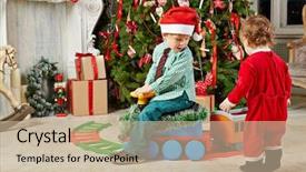  Presentation with rides - Presentation theme featuring firengine - little boy in santa cap background and a mint green colored foreground