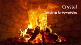  Presentation with brick wall - PPT theme with fireplace flames - flaming bonfire in front background and a tawny brown colored foreground