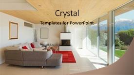  Presentation with living room - PPT theme featuring fireplace home - mountain house modern architecture interior background and a  colored foreground