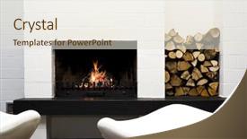  Presentation with lounge - Presentation theme having fireplace with stacked wood lounge background and a lemonade colored foreground