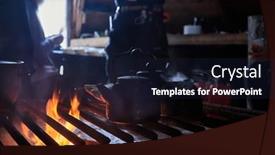  Presentation with cooking fire - Presentation theme featuring fireplace-wood-fire-cooking-soup background and a  colored foreground