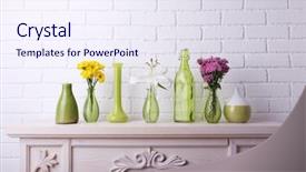  Presentation with room - Presentation theme featuring fireside - fireplace with beautiful decorations background and a sky blue colored foreground