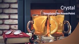  Presentation with fireside - Amazing PPT layouts having fireside - hot drinks and christmas decorations backdrop and a wine colored foreground