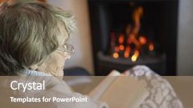  Presentation with fire - Amazing presentation theme having fireside - senior woman reading book backdrop and a coral colored foreground