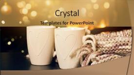  Presentation with knitted knitting needle - Slide deck with fireside - two tea mugs knitted scarf background and a yellow colored foreground