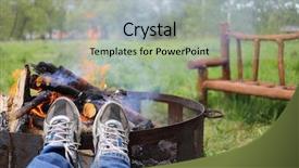  Presentation with summer camp - Presentation theme enhanced with firewood in camp at summer background and a light gray colored foreground