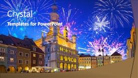  Presentation with firework - Cool new PPT theme with firework-display-over-the-main backdrop and a royal blue colored foreground