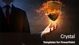  Presentation with shield - PPT layouts enhanced with firework safety - shield burning in fire background and a wine colored foreground