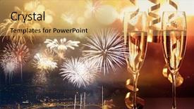  Presentation with champagne gold - PPT theme featuring fireworks - new year celebration background and a yellow colored foreground