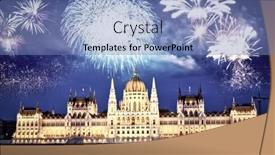  Presentation with new year - Presentation theme enhanced with fireworks-around-hungarian-parliament-new background and a teal colored foreground