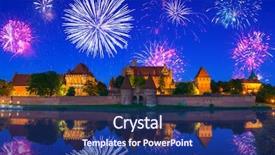 Presentation with fireworks - Cool new presentation theme with fireworks display at the castle backdrop and a ocean colored foreground