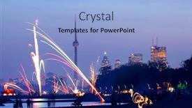  Presentation with toronto - Colorful presentation theme enhanced with fireworks-display-in-toronto-view backdrop and a light blue colored foreground