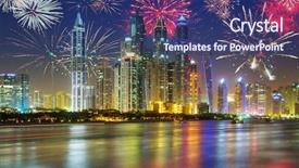  Presentation with dubai - Slide set having fireworks display on the sky background and a ocean colored foreground