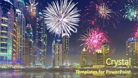  Presentation with fireworks - PPT theme enhanced with fireworks display on the sky background and a violet colored foreground