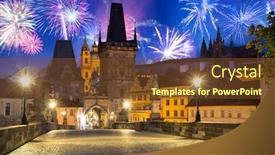  Presentation with prague - Presentation design consisting of fireworks display over the charles bridge in prague czech republic background and a tawny brown colored foreground